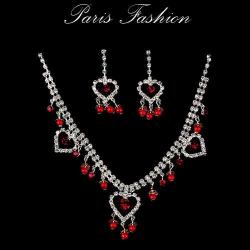 PARURE EN STRASS COEUR rouge