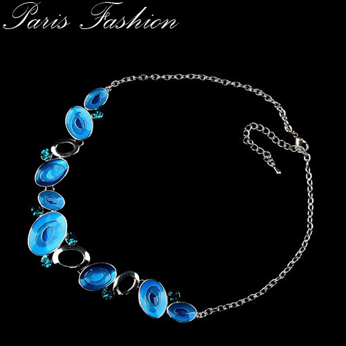 COLLIER EN EMAIL STRASS DE VERRE bleu