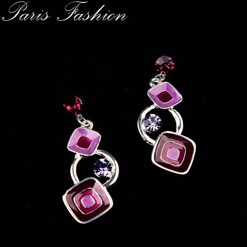 BOUCLES D'OREILLES EMAIL carr&eacute; violet